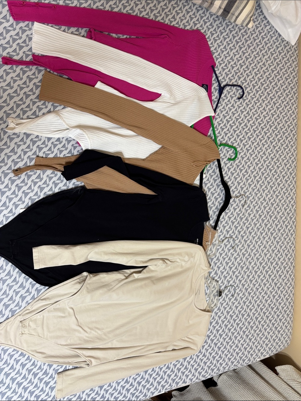 Women’s Long-Sleeve Bodysuits- Pink, White, Tan, Black, Cream